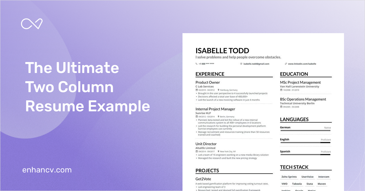 Two Column Resume Templates For 2022 Fit On One Page Pdf And Txt 4385